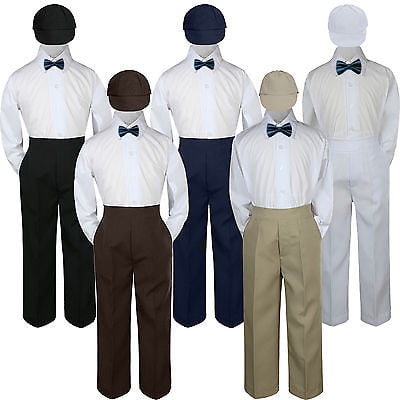 4pc Boy Suit Set Blue Teal Oasis Bow Tie Baby Toddler Kid Formal Hat Pants S-7