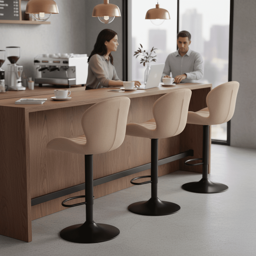 CONCETTA Set of 2 Swivel Bar Stools, Adjustable Height Modern Fabric Upholstered Barstools Counter Bar Chairs with Backrest for Kitchen Island & Home Bar, Beige