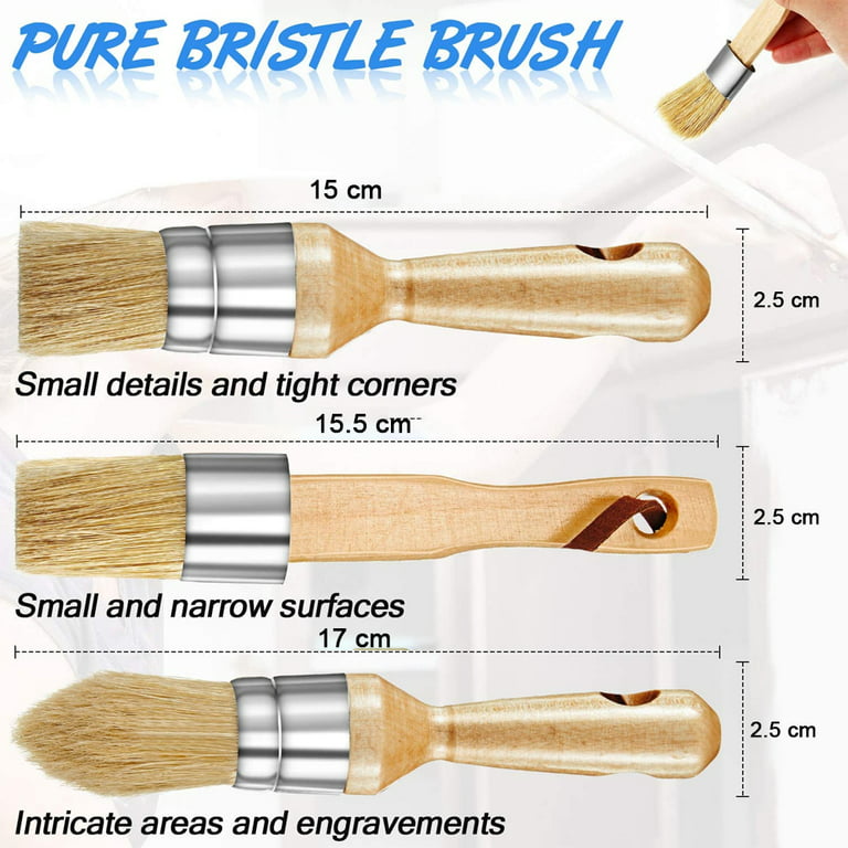 3 Pieces Chalk and Wax Paint Brushes Bristle Stencil Brushes for Wood Furniture Home Decor,Round Chalked Paint Brushes, Size: 160, Solid Color