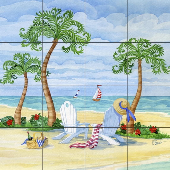 Tile Mural Kitchen Backsplash - Whimsy Bay Adirondack Chairs-PB - by Paul Brent
