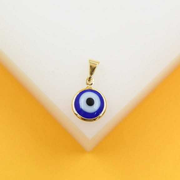 18K Gold Filled Dark Blue Evil Eye Enamel Charm Pendant (A259)