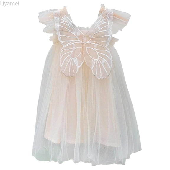 Liyamei Toddler Girls Fly Sleeve Butterfly Tulle Lace Dress Dance Party Princess Dresses Clothes Girls Dresses 2-3 Years