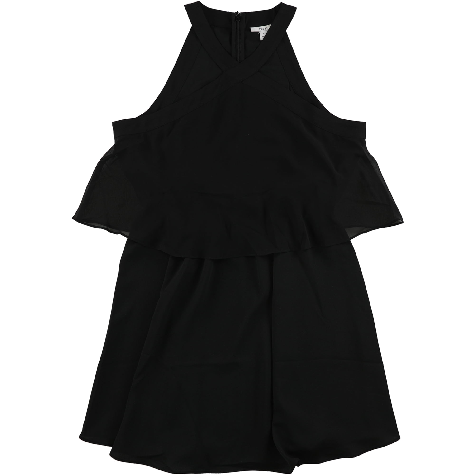 bar III Womens Popover Halter Choker Shift Tiered Dress, Black, Medium 