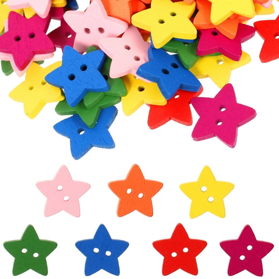 200pcs Wooden Star Buttons Five-pointed Star Buttons Wooden DIY Craft Sewing Buttons