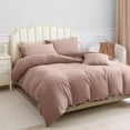 thumbnail image 7 of Jersey Knit Duvet Cover Set 100% T-Shirt Cotton Super Soft Comfy 3pc Bedding Set with Zipper Closure (Petal Pink/Dark Brown, Queen, 90"X90"), 7 of 7