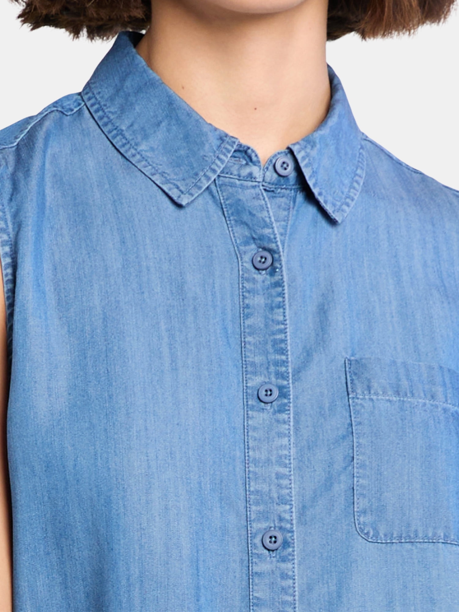 Time and Tru Women's Sleeveless Button Down Shirt, Sizes XS-XXXL