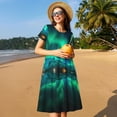 thumbnail image 4 of Naloa Northern Lights Print Womens Summer A-Line Dress with Pockets,Short Sleeve Dresses,Flowy Beach Swing Dress for Vacation Travel, 4 of 6