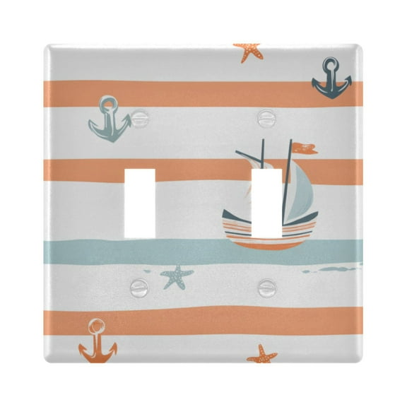 Yayeee Toggle Light Switch Wall Plate 2-Gang 4.56"x4.48" Decorative Outlet Cover, Orange Nautical Pattern