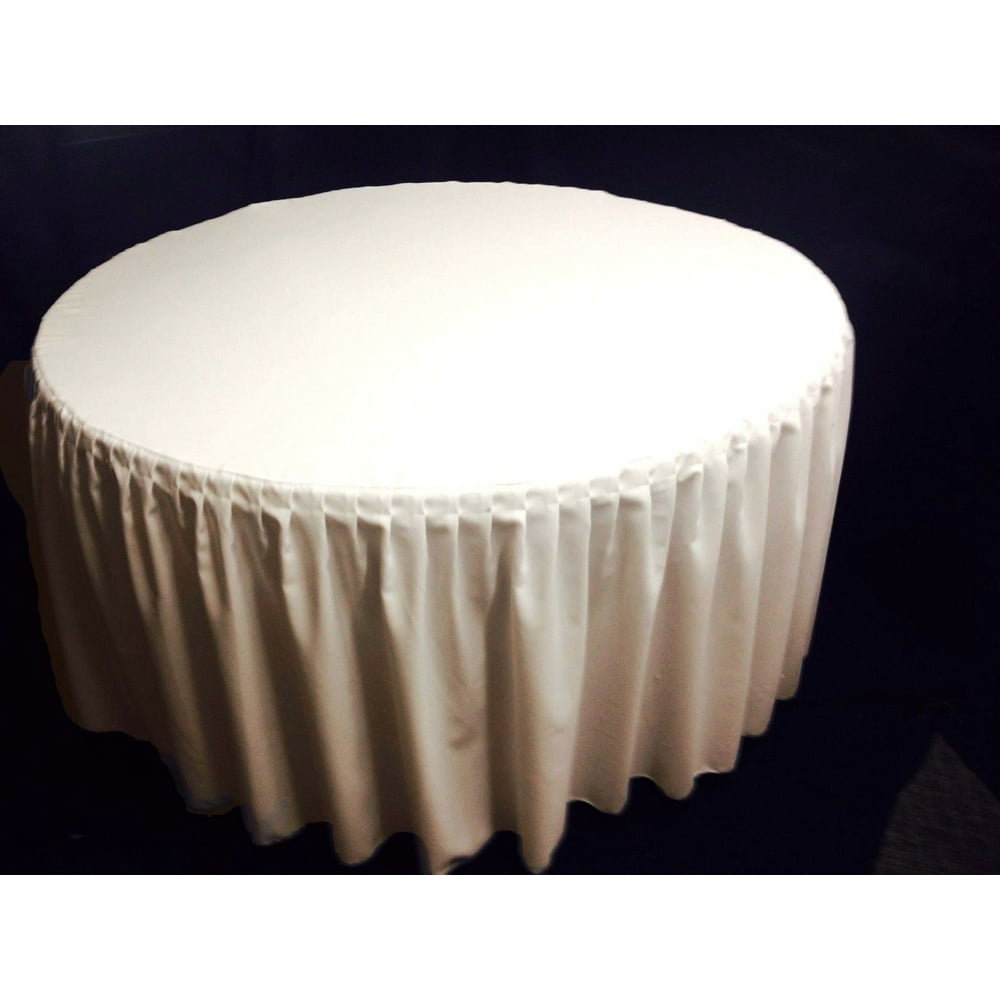 60" Round Pleated Table Cover Skirt Polyester w/ Top Topper tablecloth