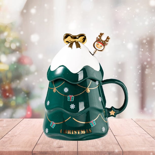 Taza de decorativa para árbol de Navidad, novedad pintada con tapa, taza de de 17 en hogar, de Navidad, uso verde Macarena Taza de café impreso