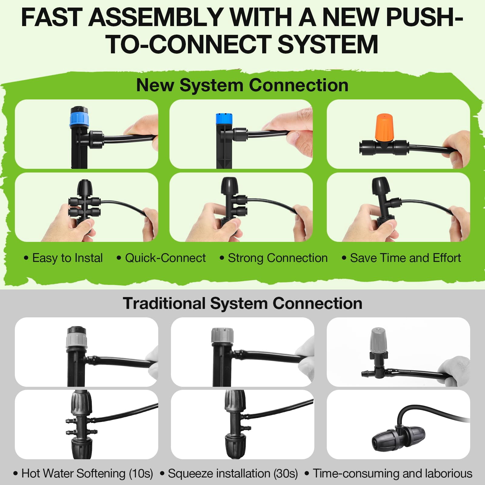 Greenhouse Drip Irrigation Kit Automatic System Patio Misting Plant Watering With 1/4 Inch 1/2 Tubing Hose Adjustable Nozzle Emitters Barbed Fittings