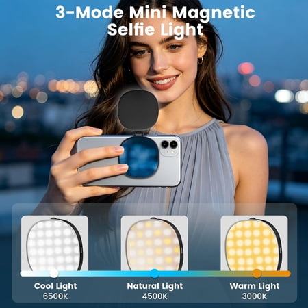 LMUMN-SJZXVZ Magnetic Selfie Light 3-Mode Phone Light Compatible with Phone Magsa for Selfies/Photography/TikTok/Zoom Calls/Video Conference Long-Lasting & Rechargeable CRI97 Black