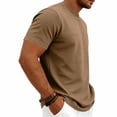 thumbnail image 5 of Men's Summer Vintage Solid Crewneck T-Shirt, Short Sleeve Textured Stretch Casual Tee, Loose Breathable Vacation Daily Wear, Big and Tall Sizes S-3XL Brown, 5 of 9