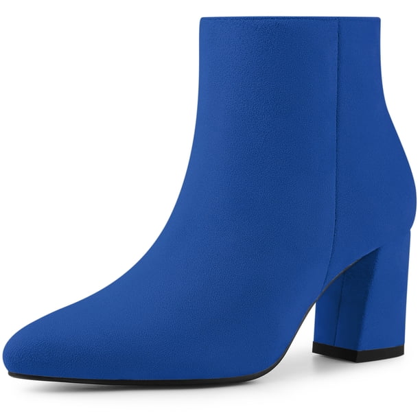 Botines de tacón grueso con cremallera lateral y punta en punta para mujer Azul oscuro 37