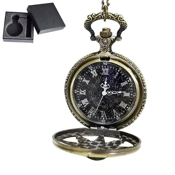 Reloj de bolsillo vintage, reloj de bolsillo de cuarzo con timón de cadena, reloj de bolsillo con números romanos, reloj de bolsillo antiguo para hombres, mujeres, papá, fiesta de cumpleaños