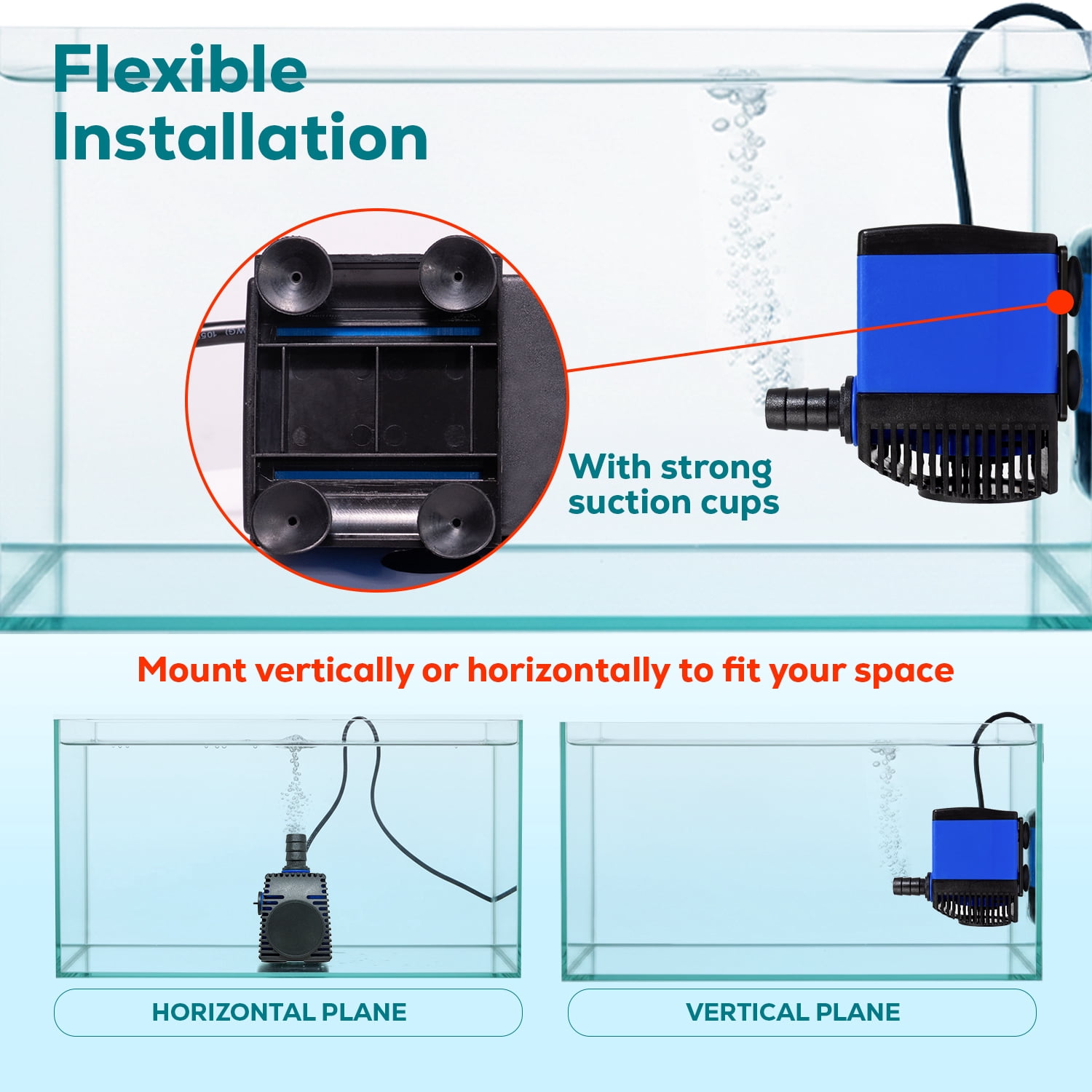 800 GPH Adjustable Submersible Water Pump – 9.1 ft Max Lift, SJTW Cord, Ultra Quiet Fountain & Pond Pump for Aquariums, Fish Tanks, Hydroponics & Water Features
