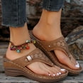 thumbnail image 3 of IUJSOY Womens Comfort Flip Flops Slip on Arch Support Wedge Thong Sandals Hollow Out Summer Slides, 3 of 8