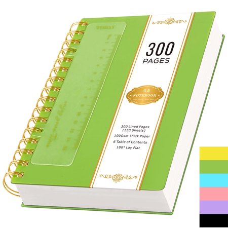 NIRMIRO A5 Spiral Notebook 5.7 x8.4 College Ruled Journal with 300 Pages & 100 GSM Thick No Bleed Paper PVC Waterproof Cover for School Office Travel & Writing(Green)
