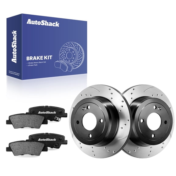 AutoShack Rear Solid Drilled & Slotted E-Coated Brake Rotors   Ceramic Pads 6-PC Brake Kit Replacement for 2012-2017 Hyundai Accent 2012-2017 Kia Rio ShadowGuard 10.31" (262 mm)
