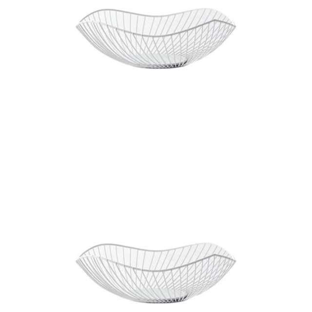 mmirethe Exquisite Appearance Metal Fruit Basket Wide Application Modern Style Multifunctional Sturdy white Oblique small 2Set