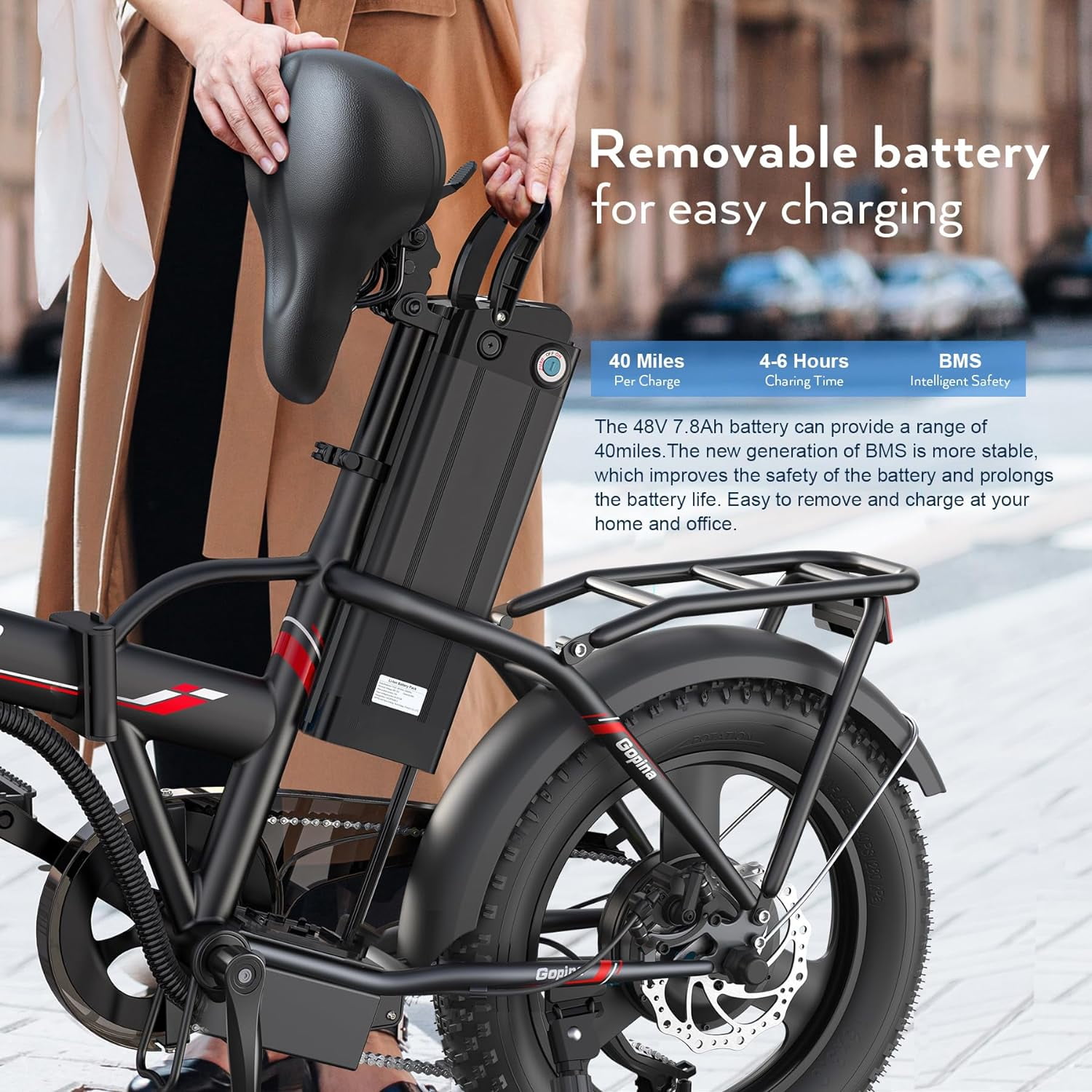 Vivi Electric Bike 16" x 3.0 Fat Tire Electric Bike 48V 350W Adult Folding Electric Bike 19.8MPH Urban Commuter Electric Bike with Smart LCD Display
