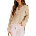 thumbnail image 2 of Women'S Oversized Sweaters Batwing Long Sleeve Loose V Neck Button Henley Tops Pullover Knit Jumper  M, 2 of 6