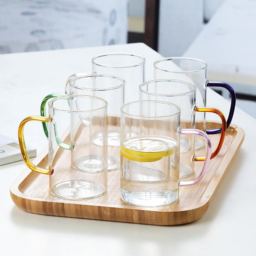 Glass Coffee Mugs Set of 4,Large Wide Mouth Mocha Hot Beverage Mugs (10oz),Clear Espresso Cups with Handle,Lead-Free,Perfect for Latte,Cappuccino,Hot Chocolate,Tea and Juice