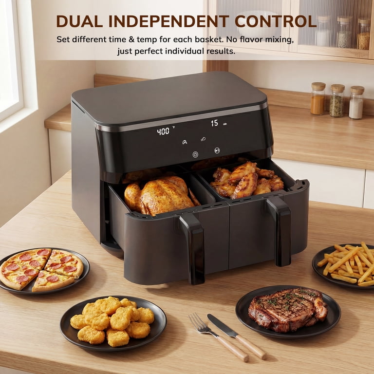 NICWIN 10QT Dual Basket Air Fryer with LED photo 2