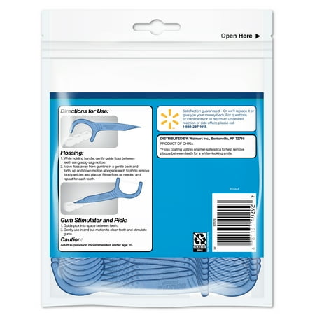 Equate Double Line Mint Floss Picks, Dental Flossers with Gum Stimulator and Pick, Hi-Tech Floss, Stimulates Gums, 75 Ct