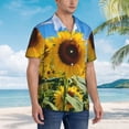 thumbnail image 3 of Bingfone Men's Short Sleeve Button Down Shirts Hawaiian Sky Golden Sunflower Field B Printed Beach Shirt, 3 of 7