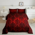 thumbnail image 2 of Gothic Bedding Sets Victorian Comforter Set,Black Damask Comforter Set King,Vintage Baroque Goth Bed Set Black Floral Comforter Set Bohemian Decor,Red, 2 of 5