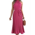 thumbnail image 2 of Women'S 2025 Summer Sleeveless Halter Neck Pleated Midi Cocktail Dresses A Line Flowy Beach Sun Dress Rose Red L, 2 of 9