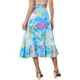 thumbnail image 3 of INSPIRE CHIC Women's Tropical Floral Print Ruffle Self Tie Knot Split Beach Hawaiian Wrap Skirt S Light Blue, 3 of 6
