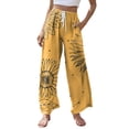 thumbnail image 2 of Wutalume Women's Retro Floral Print Wide Leg Pants, Casual Drawstring Beach Trousers with Pockets, Loose Flowy Spring Bottoms for Travel,Yellow XL, 2 of 6