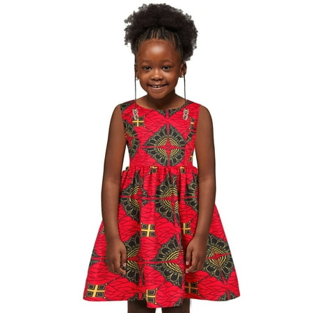 

kpoplk Girls Dresses Toddler Kids Baby Girls African Dashiki Traditional Style Sleeveless Round Tutu Dresses For Toddler Girls(Red)