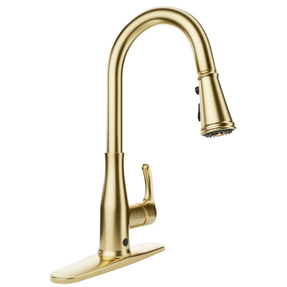 Swcorp Sifo Hands Free Touchless 1-Handle Pull-Down Sprayer Kitchen Faucet with Motion Sense & Fan Sprayer in Brushed Gold