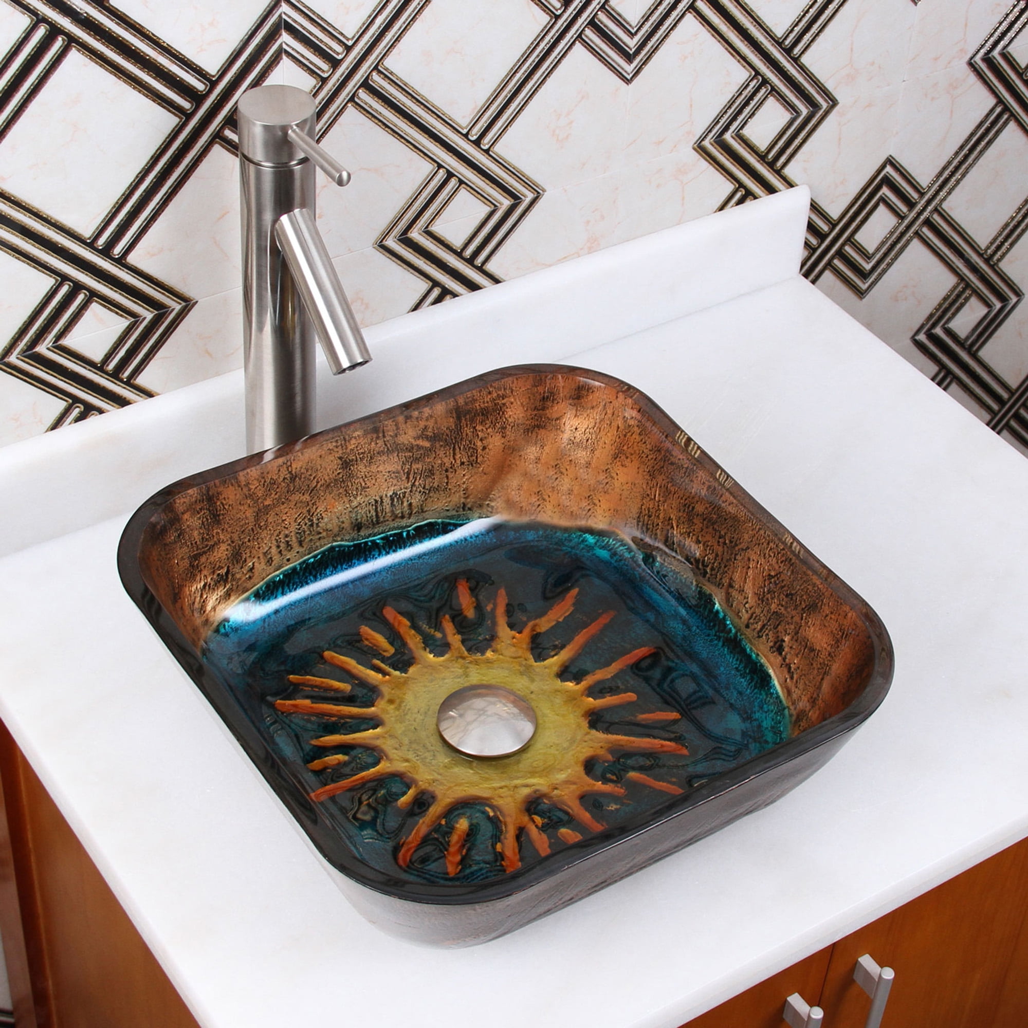 Elite Earth, Water and Fire Handcrafted Square Tempered Glass Flat