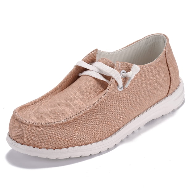 UKAP - Mocasines para mujer, zapatillas de lona, zapatos planos de tacón bajo con cordones para caminar