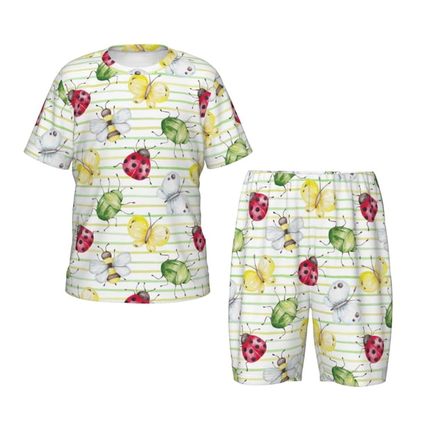 Balery Insects Conjunto de Pijama Infantil de Manga Corta con Estampado – Ropa de Dormir de Algodón Suave-Medium
