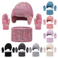 thumbnail image 2 of harmtty 3Pcs/Set Kids Hat Scarf Gloves Set Colorful Twist Texture Hat Thickened Plush Lining Neck Gaiter Knitted Gloves Set, 2 of 8
