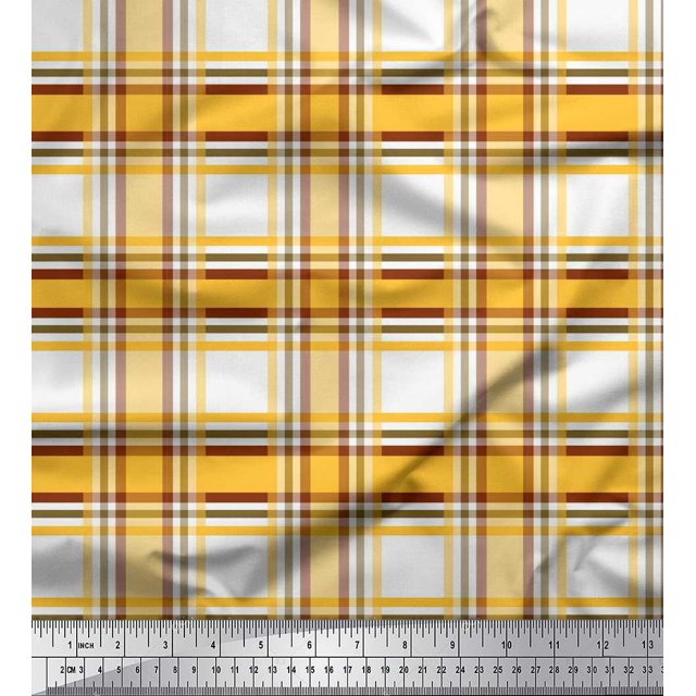 Soimoi Poly Georgette Fabric Gingham Check Print Sewing Fabric Yard 52 Inch Wide