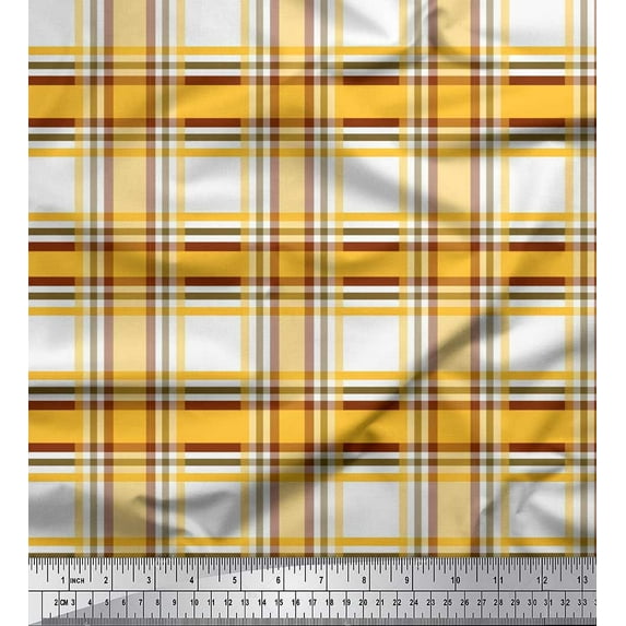 Soimoi Poly Georgette Fabric Gingham Check Print Sewing Fabric Yard 52 Inch Wide