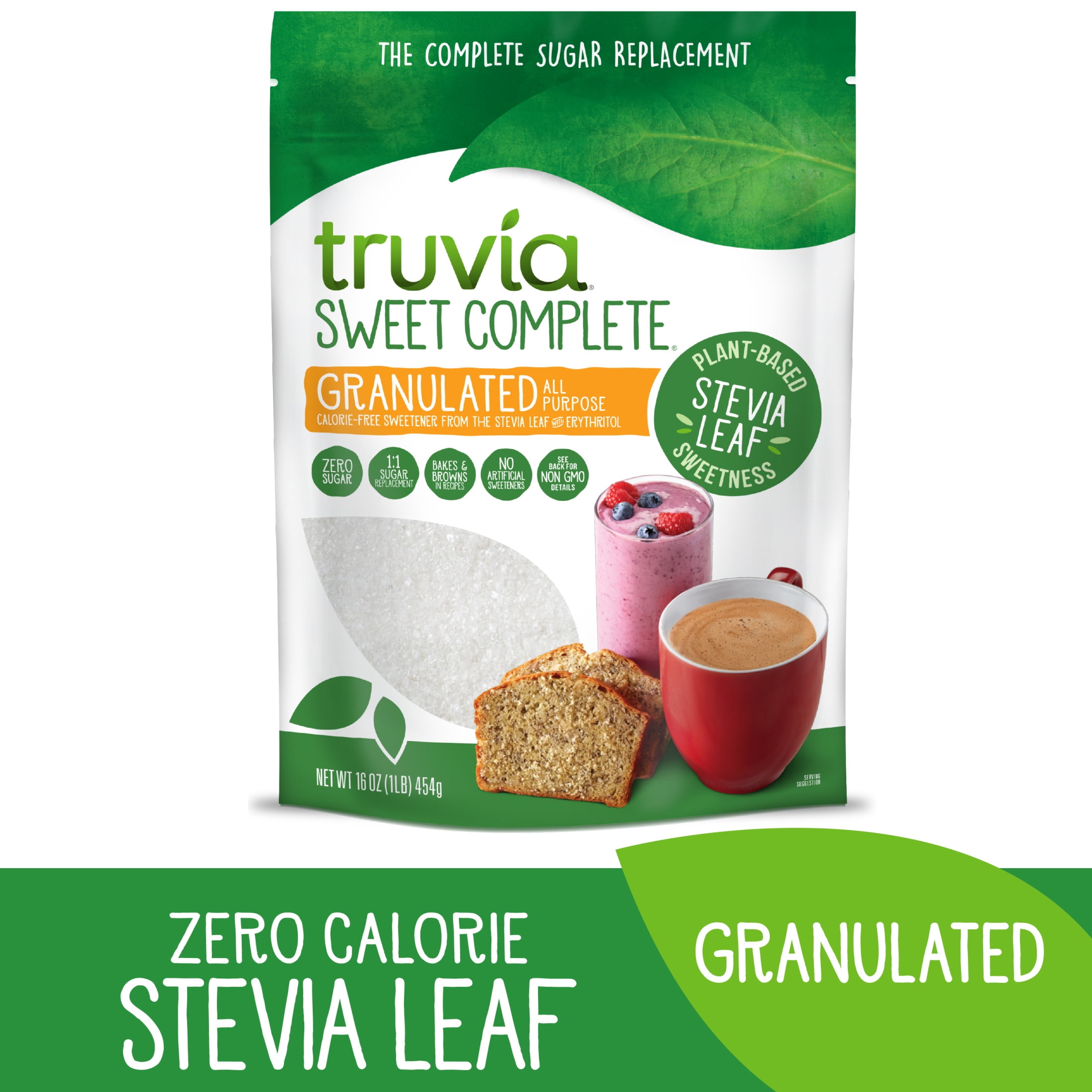 (4 pack) Truvia Sweet Complete Granulated Calorie-Free Sweetener from The Stevia Leaf, 16 oz