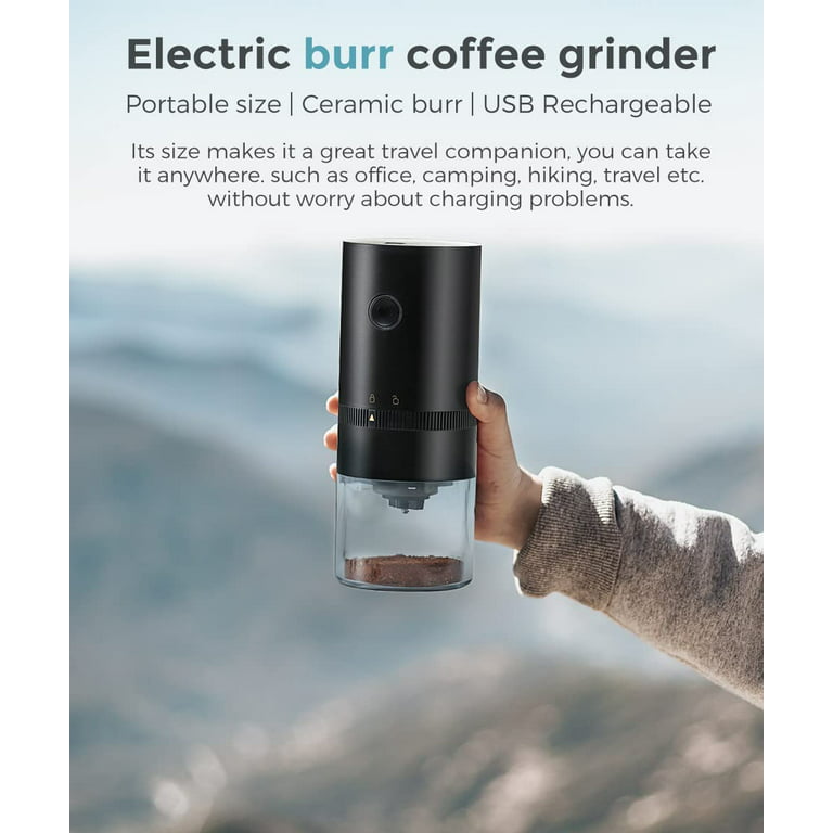 FSJCOFFEE Burr Coffee Grinder Electric Portable - Conical Burr Coffee Bean  Grinder - Small Footprint Electric Rechargeable Coffee Grinder for Home