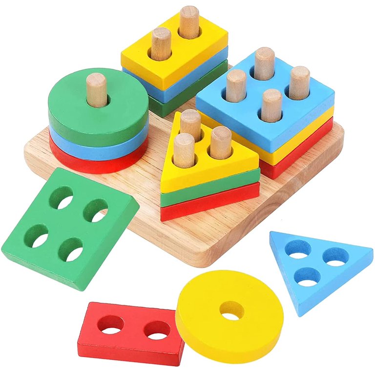 TORUBIA kids Wooden Educational Geometric Stack and Sort Board