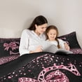thumbnail image 4 of Erosebridal Cute Pink Leopard Print Queen Comforter Set for Girls, Bowknot Letter S Bedding Comforter Set, Black Reversible 3-Piece, 1 Comforter and 2 Pillowcases, 4 of 6