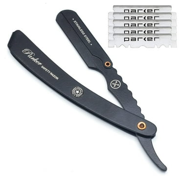 Parker SRXBLK Stainless Steel Clip Type Barber Straight Barber Razor & 5 - Black Finish - **JUST INTRODUCED FOR 2023**