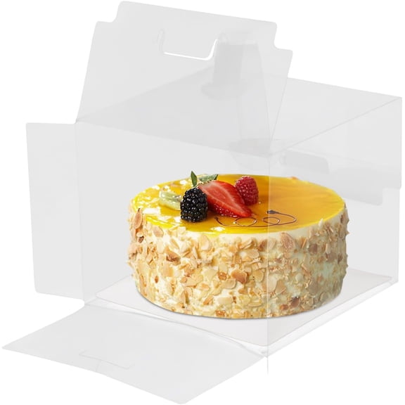 50 Pcs Clear Cake Boxes 6 Inch Round White Cake Boards 6x6x5in Transparent Bakery Boxes with Boards Plastic Cake Carrier with Lid and Handle for Wedding Birthday Party Favor.