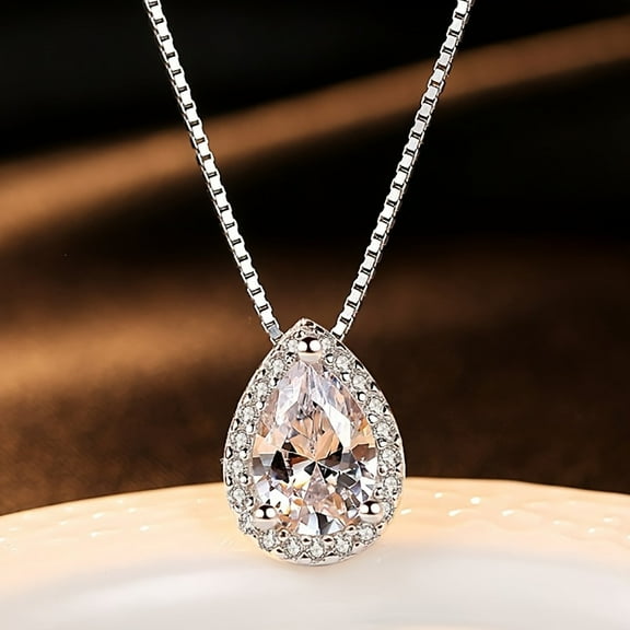 Water Drop Moissanite Pendant Necklaces for Women, 1CT D Color Moissanite Diamond Necklaces, 925 Sterling Silver Drop Necklaces, Bridal Set Jewelry Gifts with Certificate