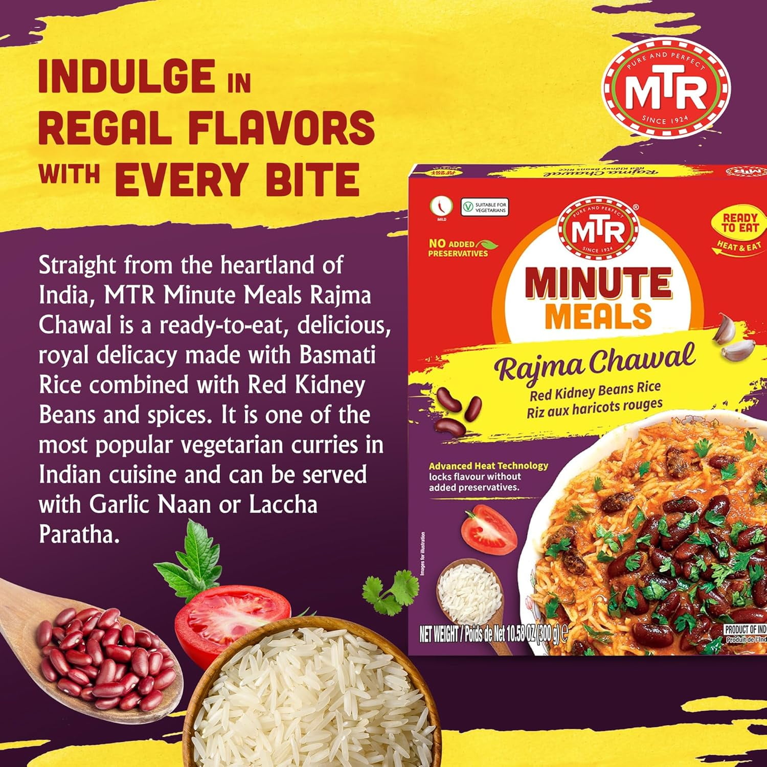 MTR Rajma Chawal - Red Kidney Beans Rice - Microwavable Rice Packs for Instant Meals - Ready-To-Eat Meal- Delicious & Nutritious Rice Ready in Minutes - Suitable for Vegetarians (300g, Pack of 6)